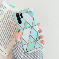 LOVECOM Plating Geometric Marble Phone Case For Huawei P40 Pro P30 P20 Lite Pro Mate 30 20 Lite Glossy Soft IMD Phone Back Cover